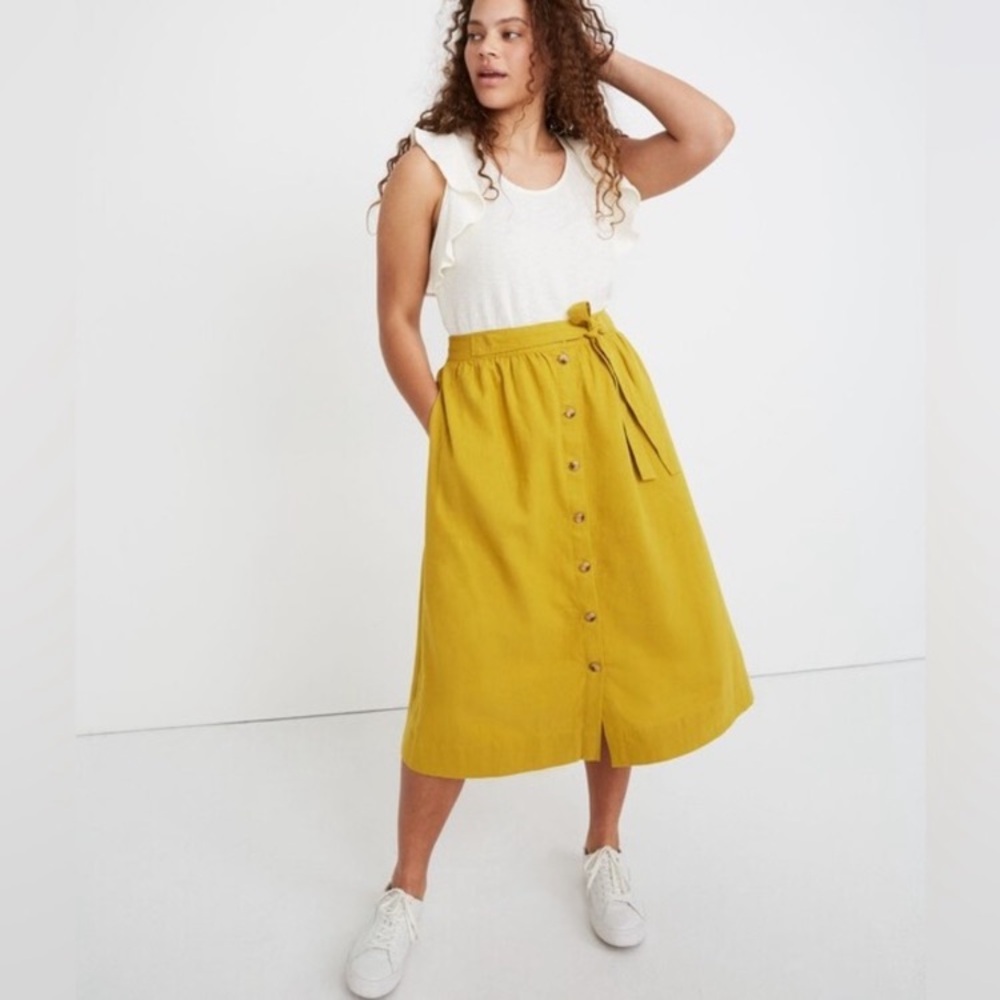 Madewell Tie Palisade Button Front Midi Skirt in Linen-Cotton Size 6 - Picture 3 of 9